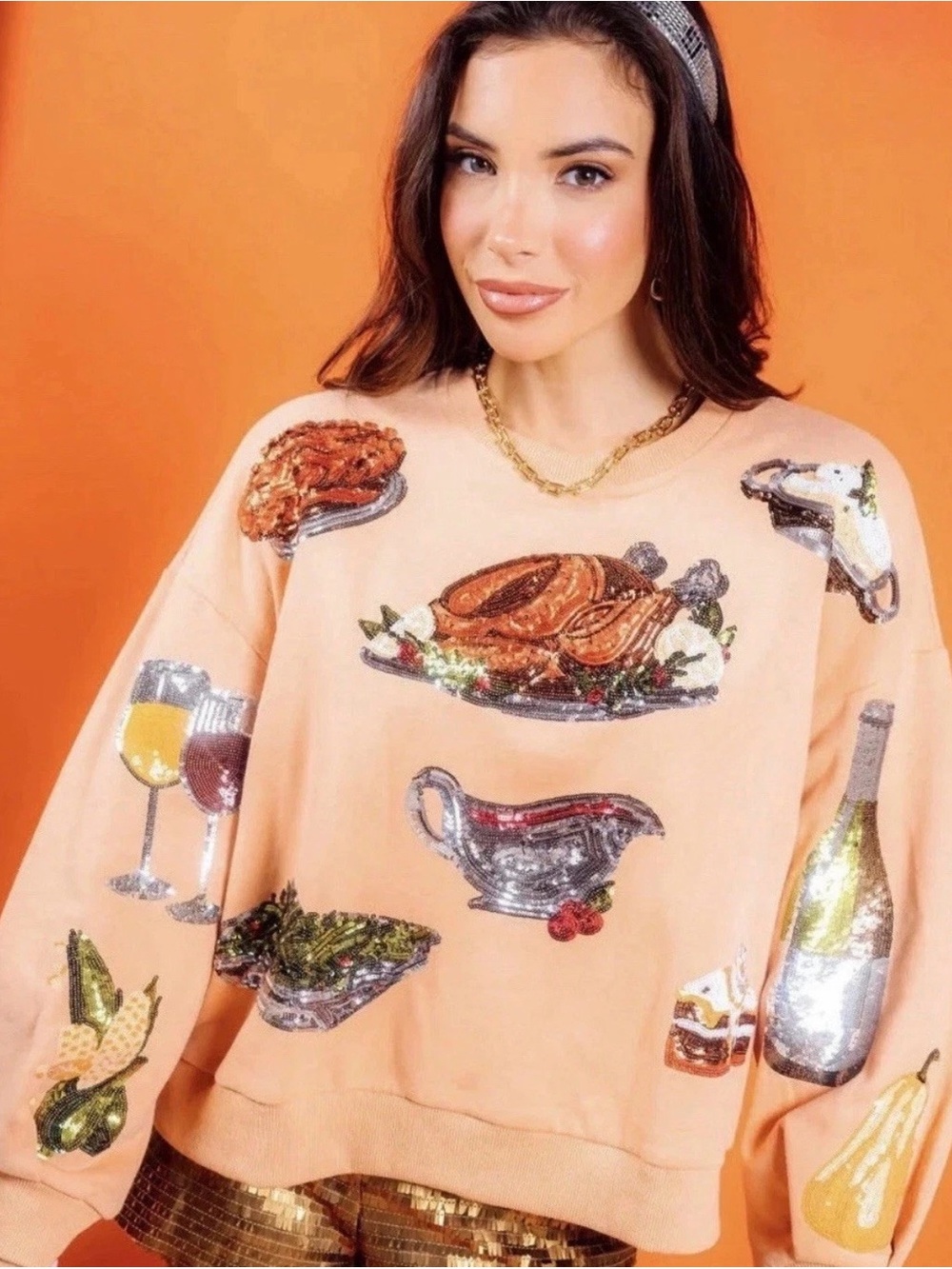 🦃🍗🥧Queen Of Sparkles S (Oversized) Thanksgiving Sequined Sweatshirt EUC